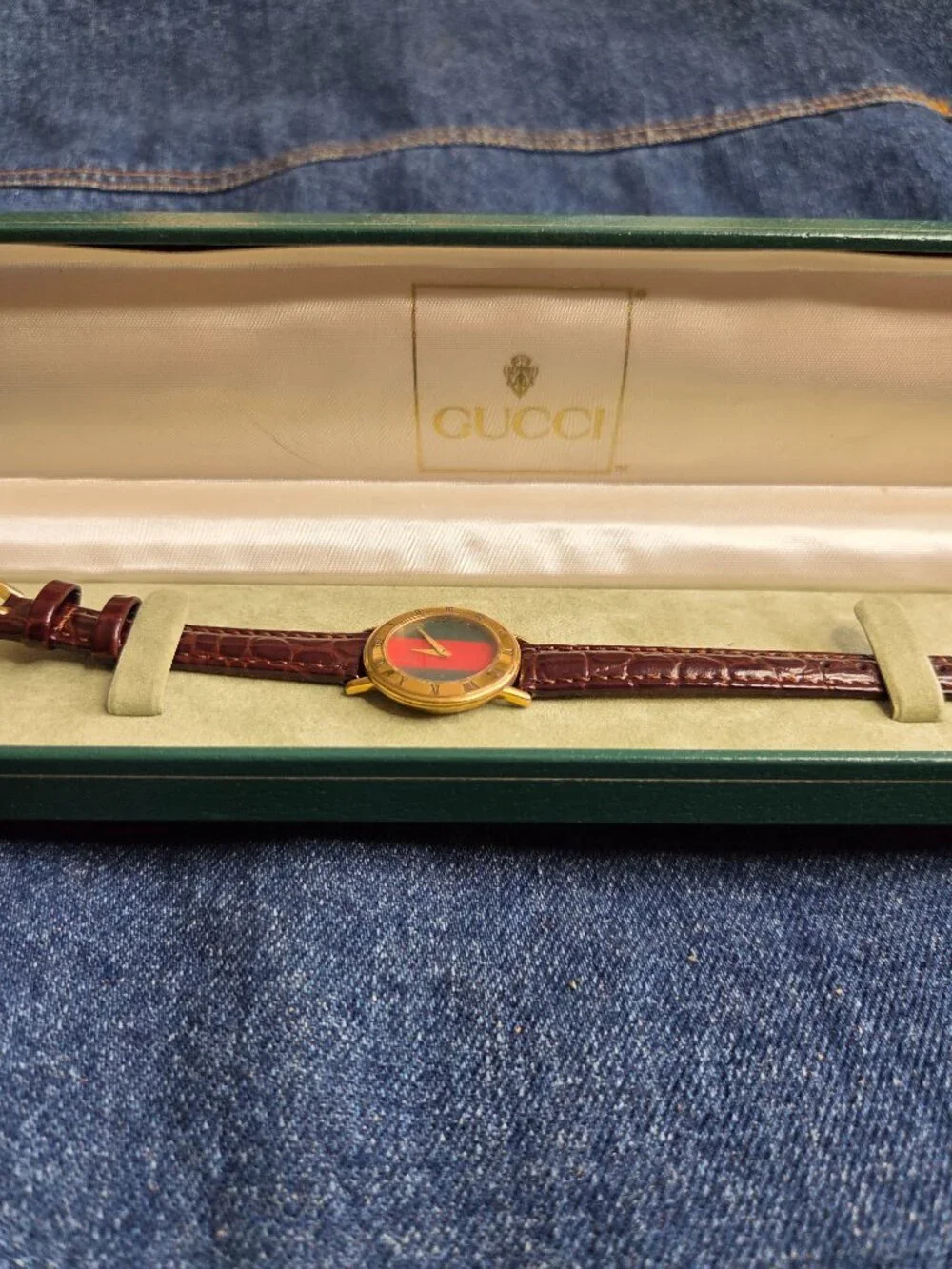 Vintage - Gucci 3000.2.L Gold Plate Sherry Line Watch Gold Red Green 33mm w/ Box